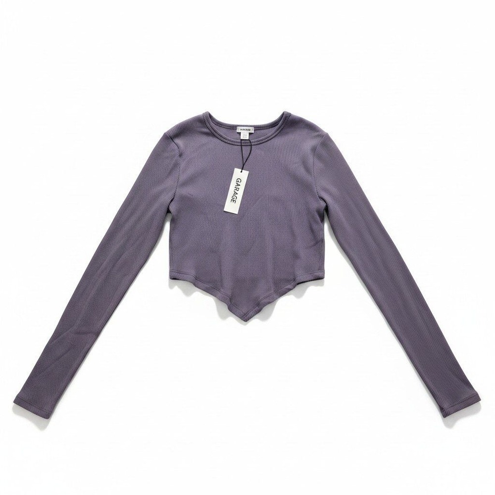 Garage Womens XS Purple Ribbed Bandana Hem Long Sleeve Top Y2K Festival Boho